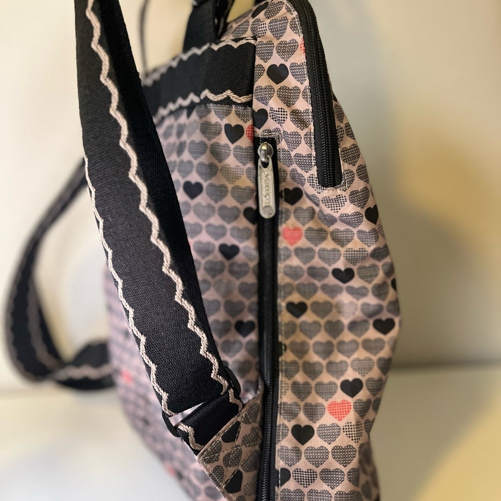 LeSportsac Heart Pattern Backpack - Black and Gray with red accents. - Picture 8 of 10
